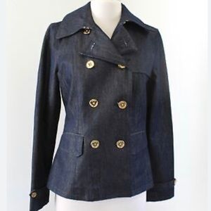 Ralph Lauren Indigo Gold Metallic Denim Double Breasted Jacket Peacoat XS